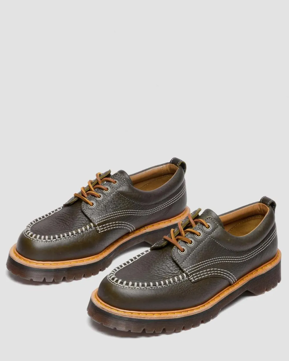 Lowell Wild Grain Leather Moc Toe Shoes in Dms Olive