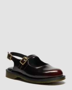 Madaline Mary Jane Rub Off Leather Sling Back Shoes in Cherry Red Arcadia