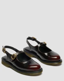 Madaline Mary Jane Rub Off Leather Sling Back Shoes in Cherry Red Arcadia