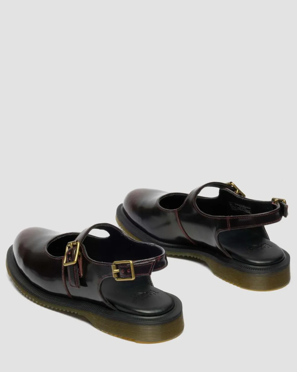 Madaline Mary Jane Rub Off Leather Sling Back Shoes in Cherry Red Arcadia