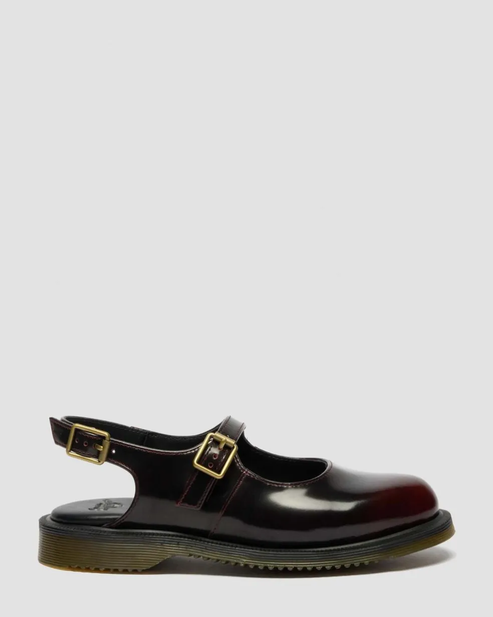 Madaline Mary Jane Rub Off Leather Sling Back Shoes in Cherry Red Arcadia