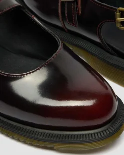Madaline Mary Jane Rub Off Leather Sling Back Shoes in Cherry Red Arcadia