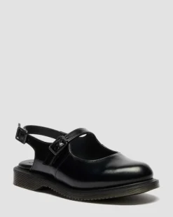 Madaline Mary Jane Smooth Leather Sling Back Shoes in Black