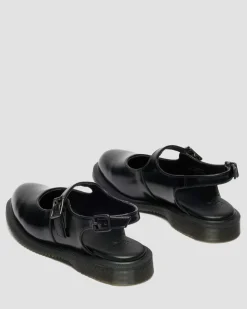 Madaline Mary Jane Smooth Leather Sling Back Shoes in Black