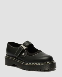 Mary Jane Bex Double Stitch Leather Shoes in Black