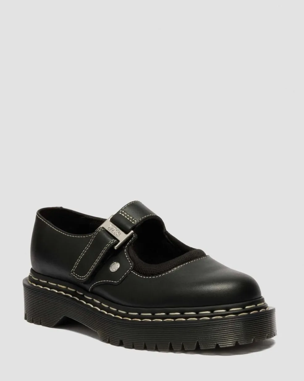 Mary Jane Bex Double Stitch Leather Shoes in Black