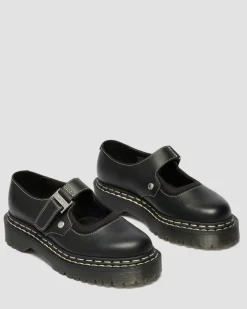 Mary Jane Bex Double Stitch Leather Shoes in Black