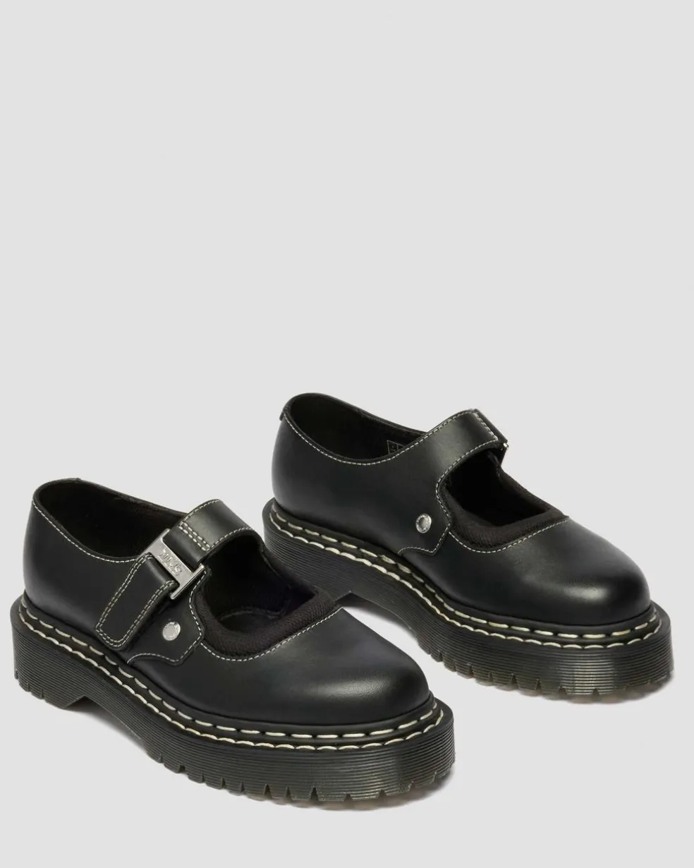Mary Jane Bex Double Stitch Leather Shoes in Black