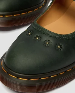 Mary Jane Flower Crazy Horse Leather Shoes in Dms Green