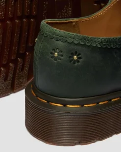 Mary Jane Flower Crazy Horse Leather Shoes in Dms Green