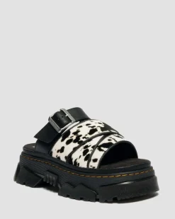 Mattison Slide Dalmatian Hair On Leather Sandals in Cream