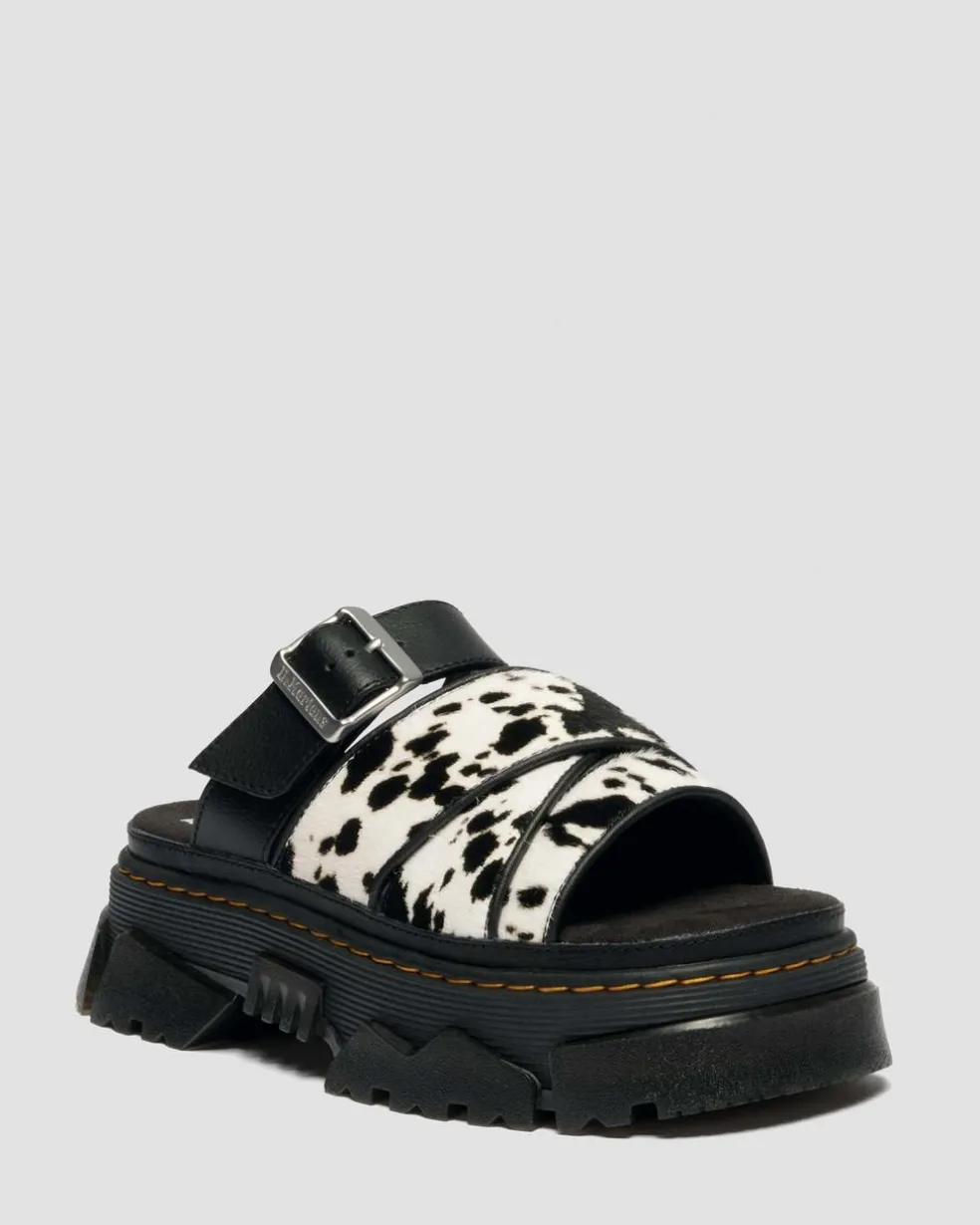 Mattison Slide Dalmatian Hair On Leather Sandals in Cream