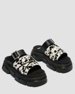 Mattison Slide Dalmatian Hair On Leather Sandals in Cream