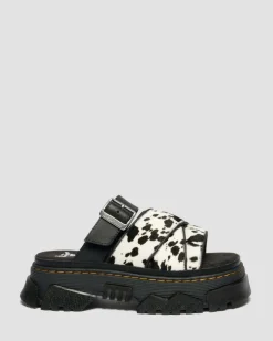 Mattison Slide Dalmatian Hair On Leather Sandals in Cream