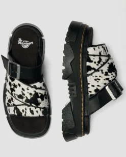 Mattison Slide Dalmatian Hair On Leather Sandals in Cream