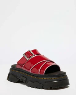 Mattison Slide Soft Patent Leather Sandals in Scarlet Red