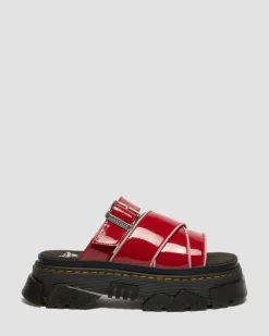 Mattison Slide Soft Patent Leather Sandals in Scarlet Red