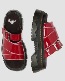 Mattison Slide Soft Patent Leather Sandals in Scarlet Red