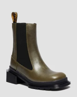MAYBOLE CHELSEA SQUARE TOE LEATHER BOOTS in Olive Green