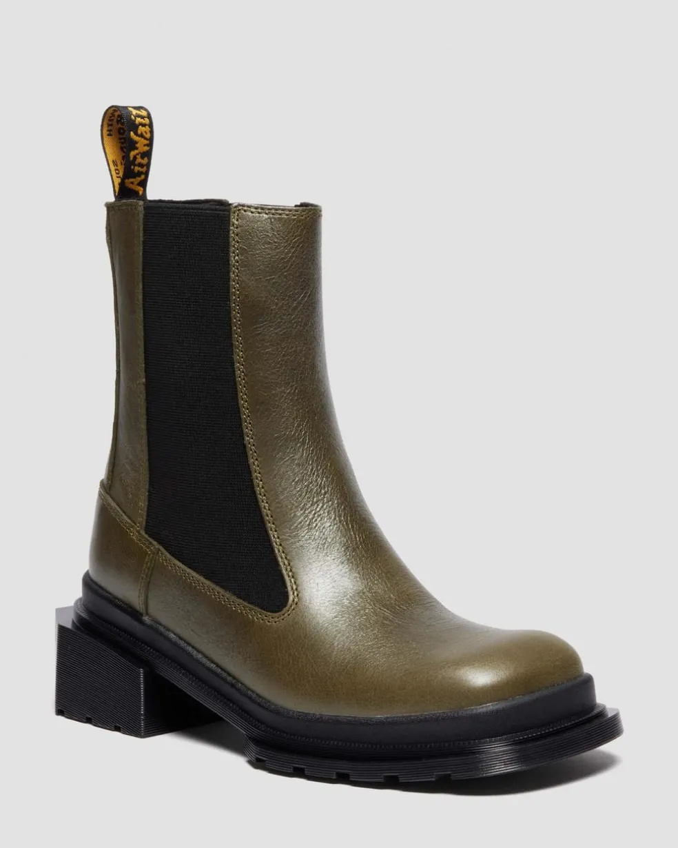 MAYBOLE CHELSEA SQUARE TOE LEATHER BOOTS in Olive Green