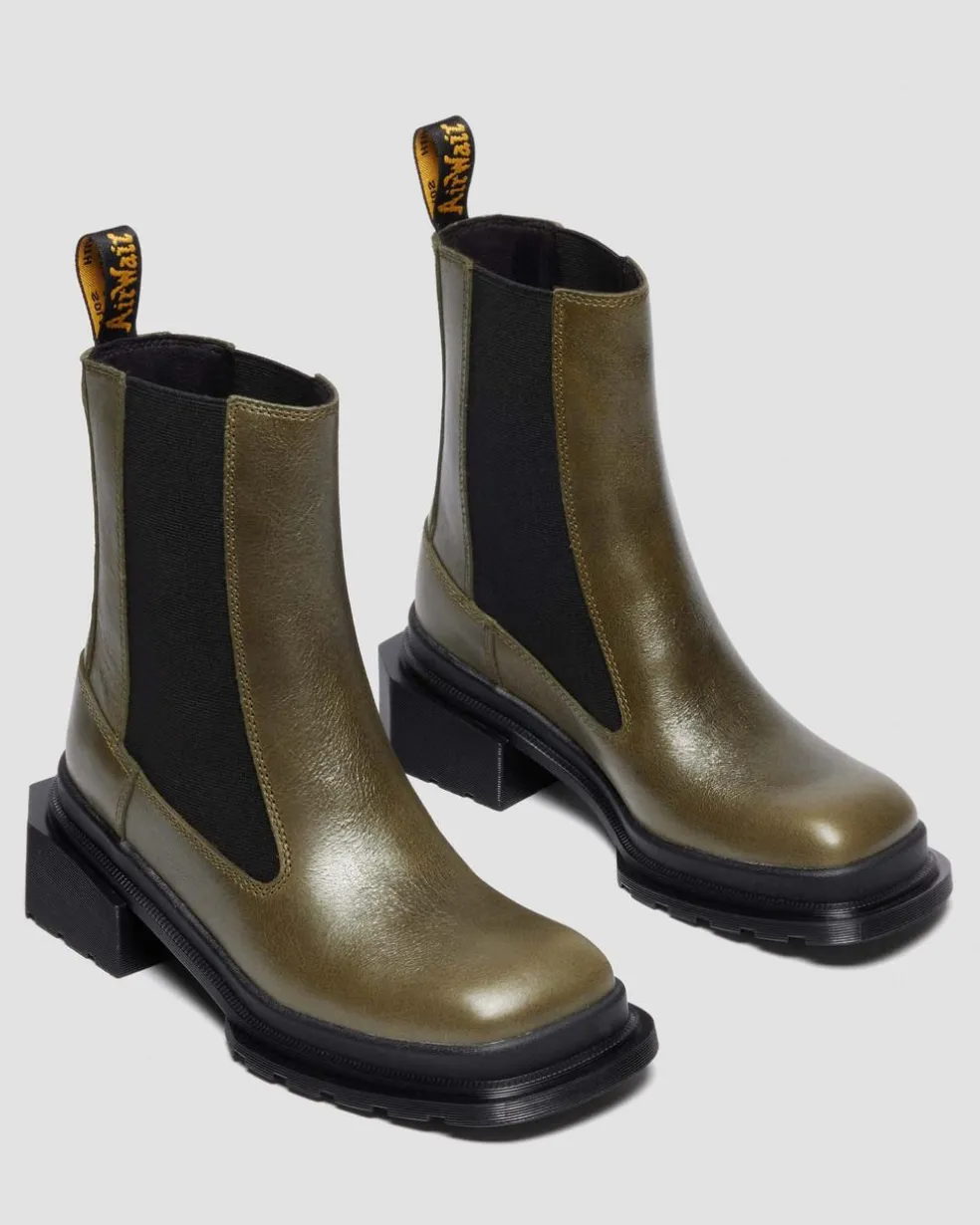MAYBOLE CHELSEA SQUARE TOE LEATHER BOOTS in Olive Green