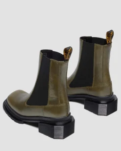 MAYBOLE CHELSEA SQUARE TOE LEATHER BOOTS in Olive Green
