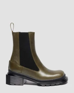 MAYBOLE CHELSEA SQUARE TOE LEATHER BOOTS in Olive Green