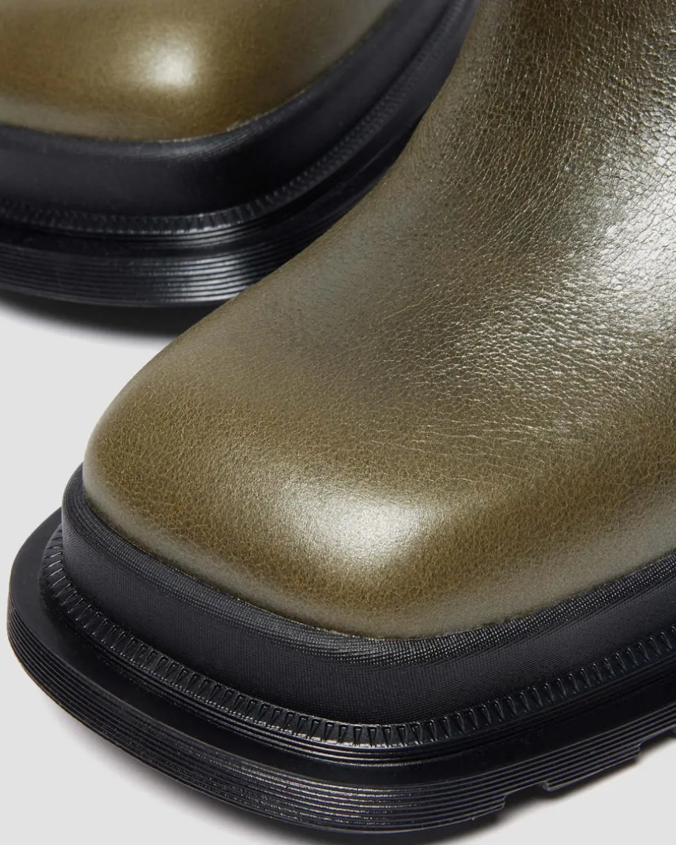 MAYBOLE CHELSEA SQUARE TOE LEATHER BOOTS in Olive Green