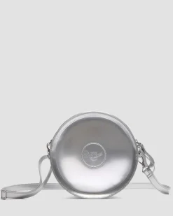 Metallic Round Backpack in Silver Metallic