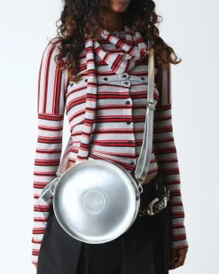 Metallic Round Backpack in Silver Metallic