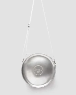 Metallic Round Backpack in Silver Metallic