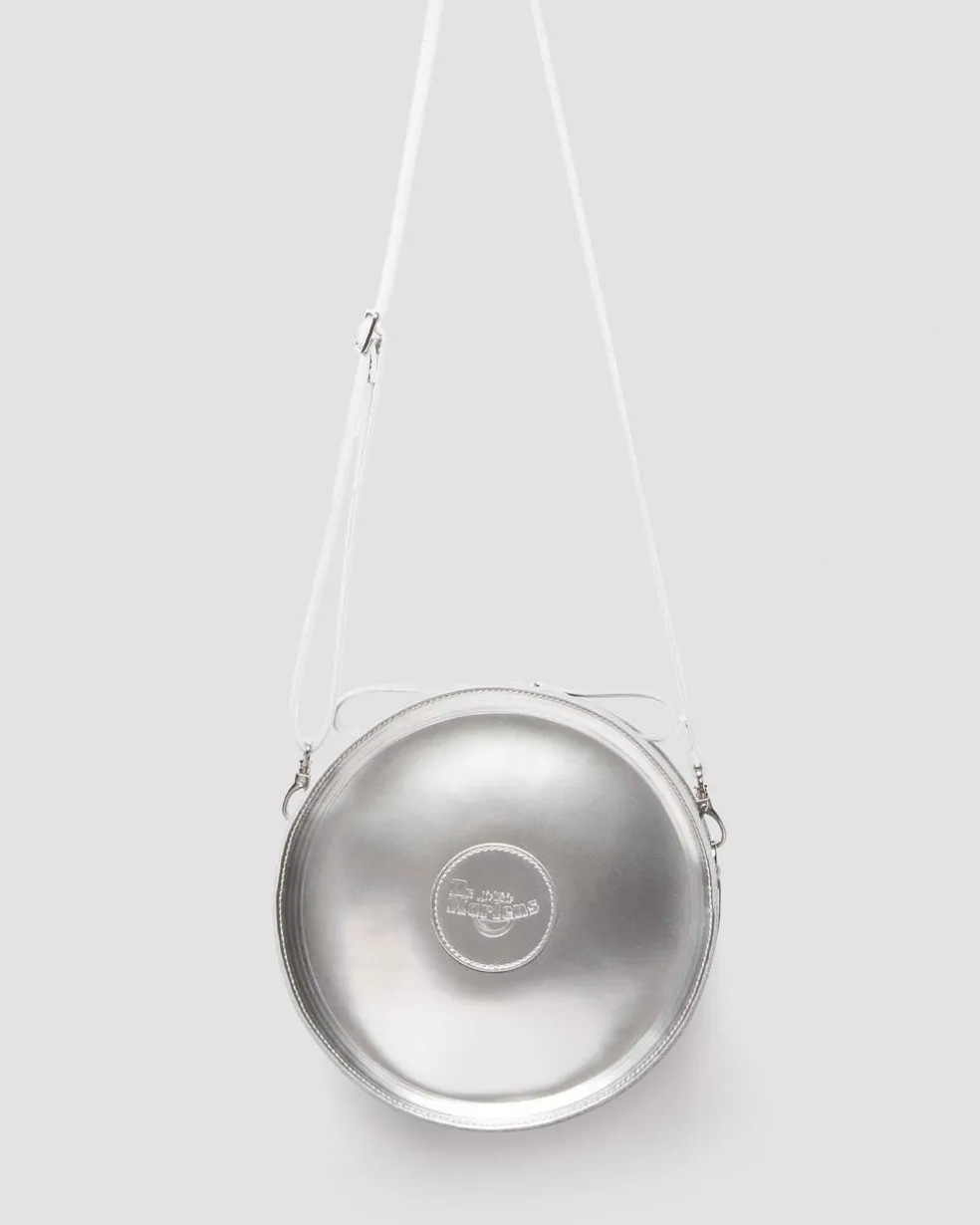 Metallic Round Backpack in Silver Metallic