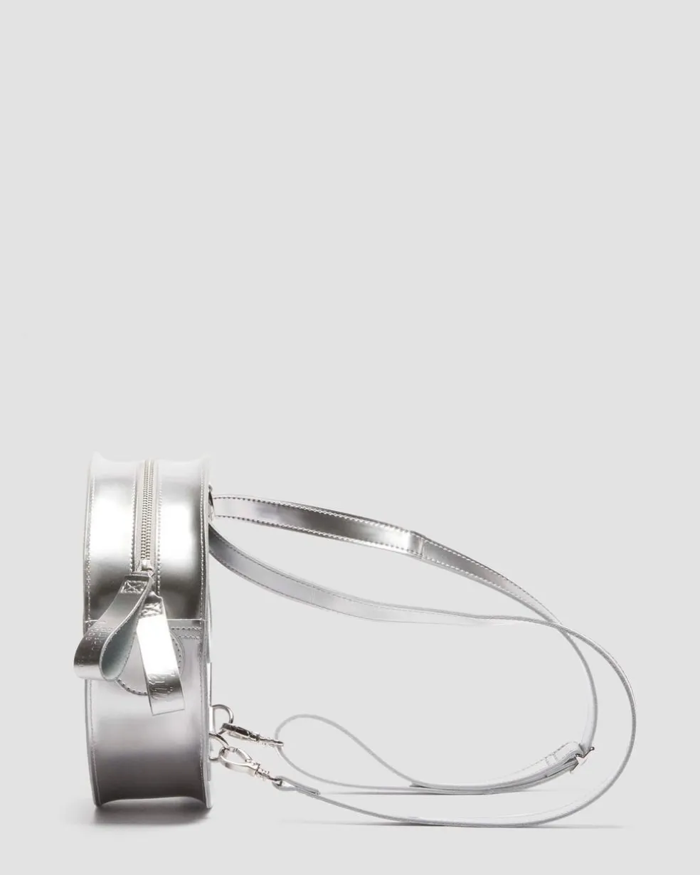 Metallic Round Backpack in Silver Metallic