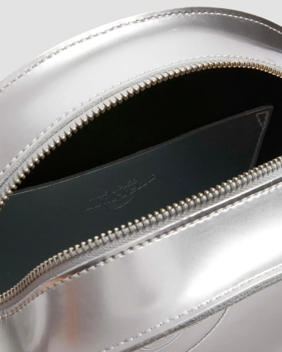 Metallic Round Backpack in Silver Metallic