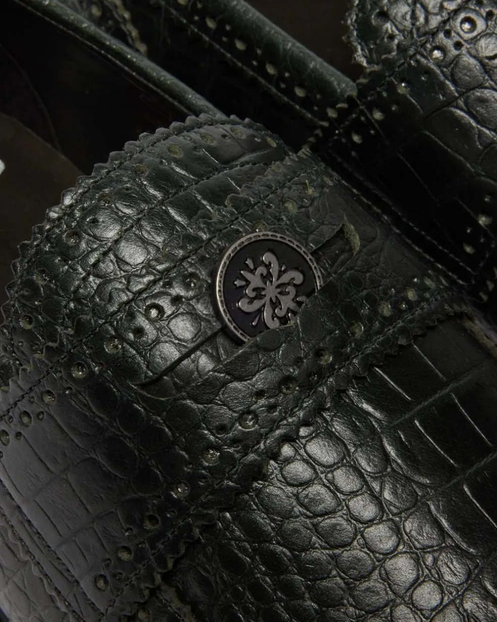Penton Brogue Emboss Leather Loafers in Forest Green