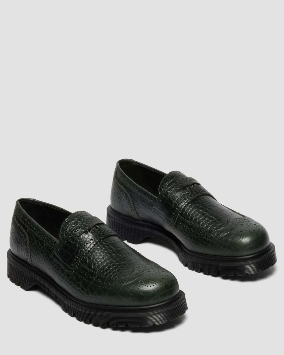 Penton Brogue Emboss Leather Loafers in Forest Green