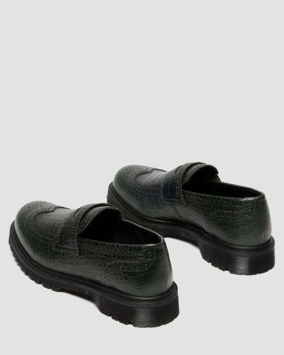 Penton Brogue Emboss Leather Loafers in Forest Green