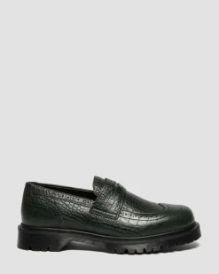 Penton Brogue Emboss Leather Loafers in Forest Green