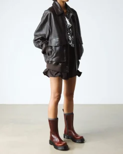 REJENA CROC EMBOSS LEATHER BOOTS in Mocha Brown