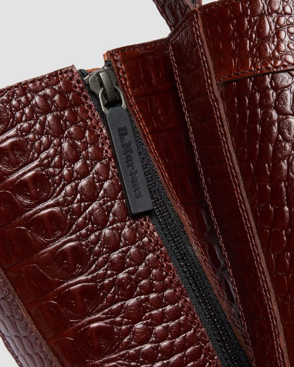 REJENA CROC EMBOSS LEATHER BOOTS in Mocha Brown