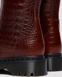 REJENA CROC EMBOSS LEATHER BOOTS in Mocha Brown