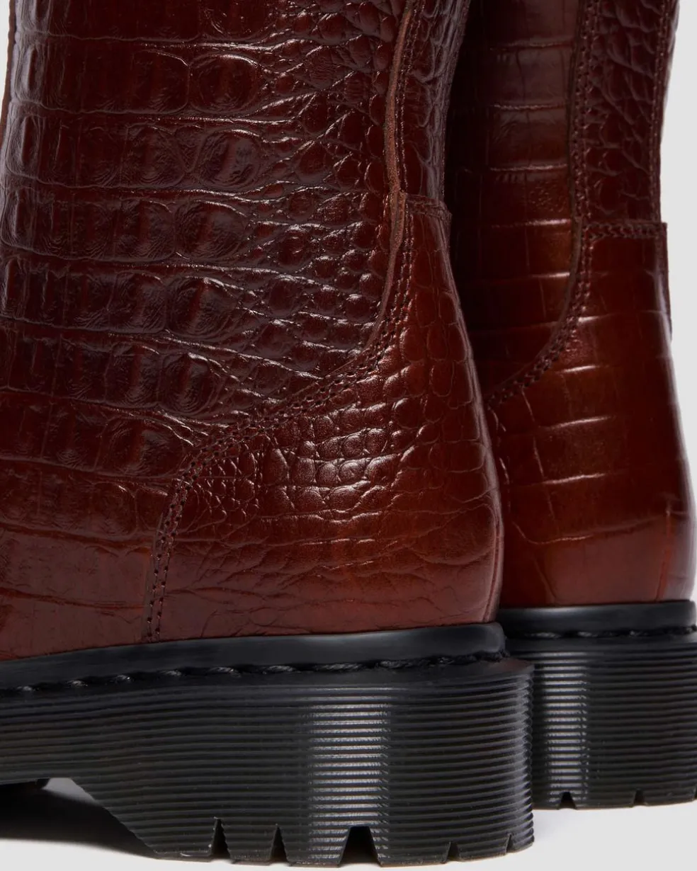 REJENA CROC EMBOSS LEATHER BOOTS in Mocha Brown