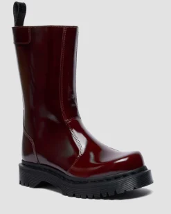 Rejena Lacquered Leather Boots in Cherry Red