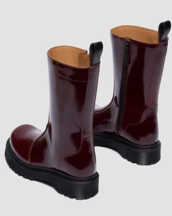 Rejena Lacquered Leather Boots in Cherry Red