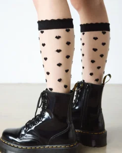 Short Heart Mesh Organic Cotton Blend Socks in Black