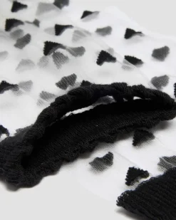 Short Heart Mesh Organic Cotton Blend Socks in Black