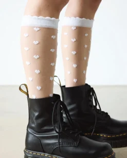Short Heart Mesh Organic Cotton Blend Socks in White