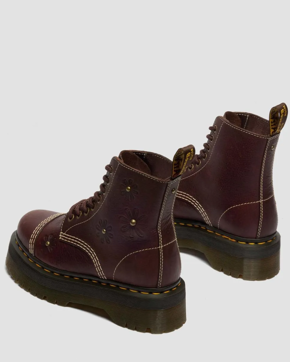 Sinclair Flower Grizzly Leather Platform Boots in Dark Brown