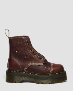 Sinclair Flower Grizzly Leather Platform Boots in Dark Brown