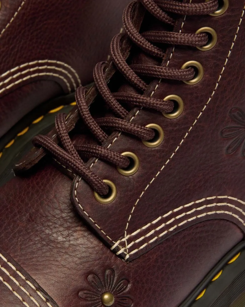 Sinclair Flower Grizzly Leather Platform Boots in Dark Brown